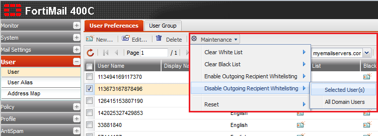 Fortimail disable outgoing selected users.png