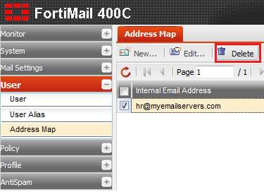 Fortimail delete an address map.png